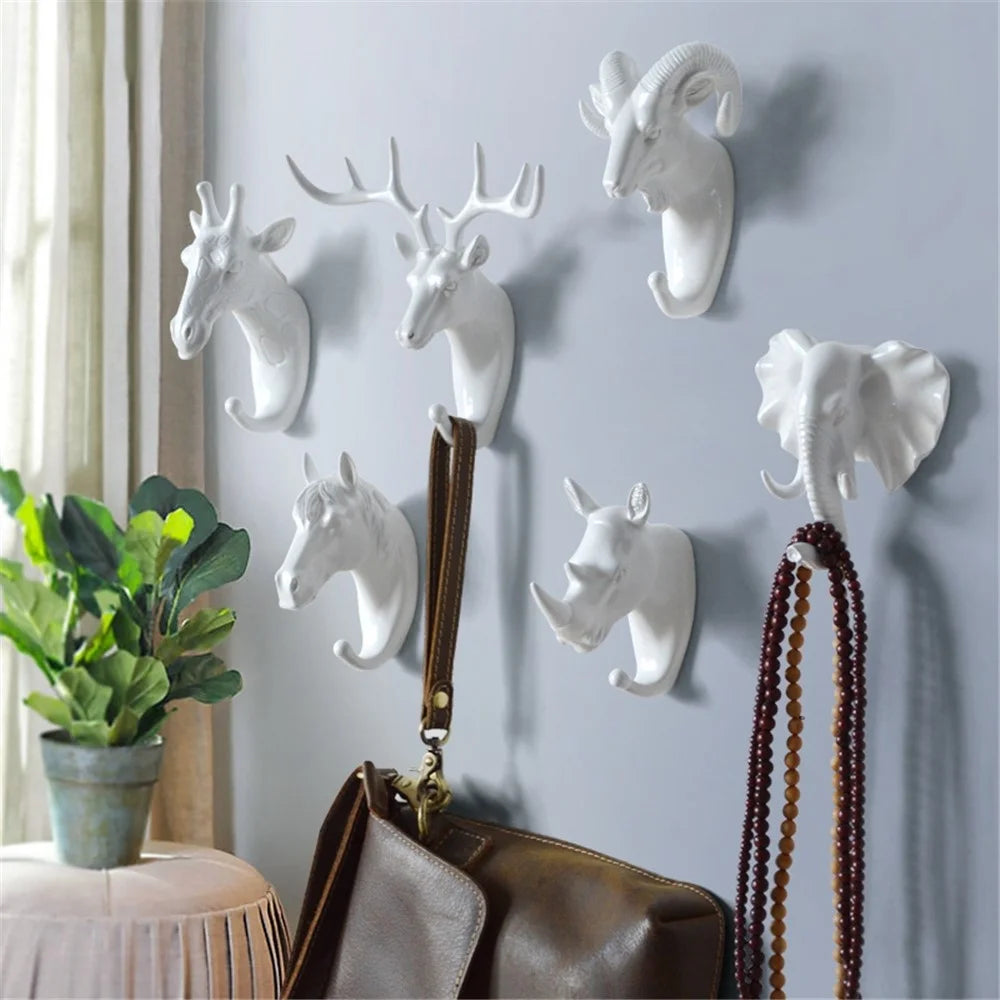 Horse Head Resin Hook Animal Clothes Hanger Wall Decoration for Hallway Cloakroom - White - 3