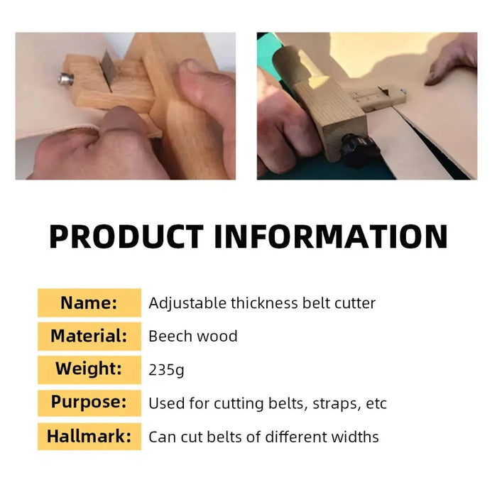 Leather Belt Cutter Adjustable Thickness Wooden Leather Strap Rope Cutting Tool - 4