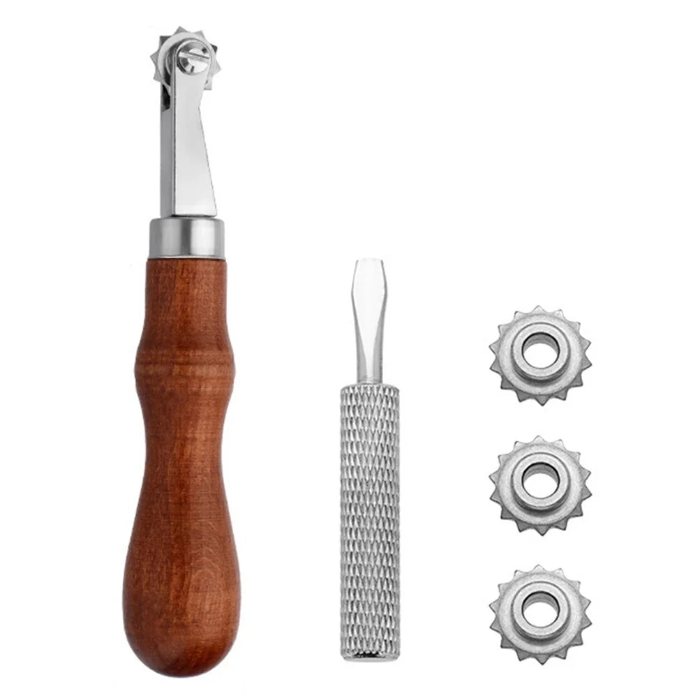 DIY Leather Craft Tool Spacing Wheel Tracing Marking Stitching Groover for Leatherwork - 1