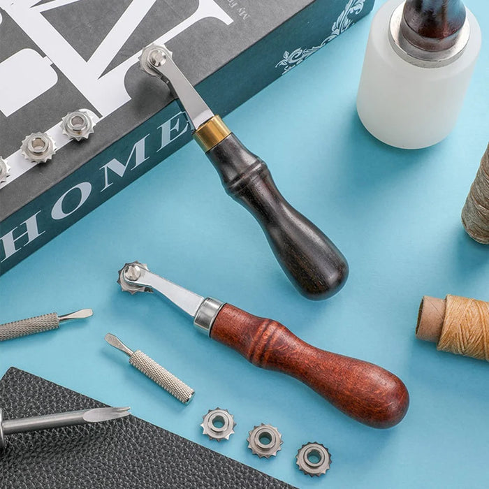 DIY Leather Craft Tool Spacing Wheel Tracing Marking Stitching Groover for Leatherwork - 3