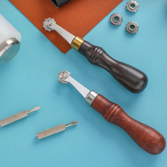 DIY Leather Craft Tool Spacing Wheel Tracing Marking Stitching Groover for Leatherwork - 4