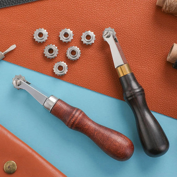 DIY Leather Craft Tool Spacing Wheel Tracing Marking Stitching Groover for Leatherwork - 7