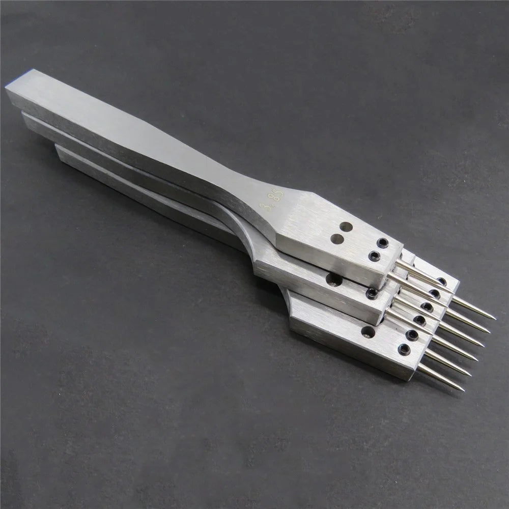 3Pcs Leather Punch Set 2 / 4 / 6 Prong 4mm Spacing Stainless Steel Handle Round Chisel - 1