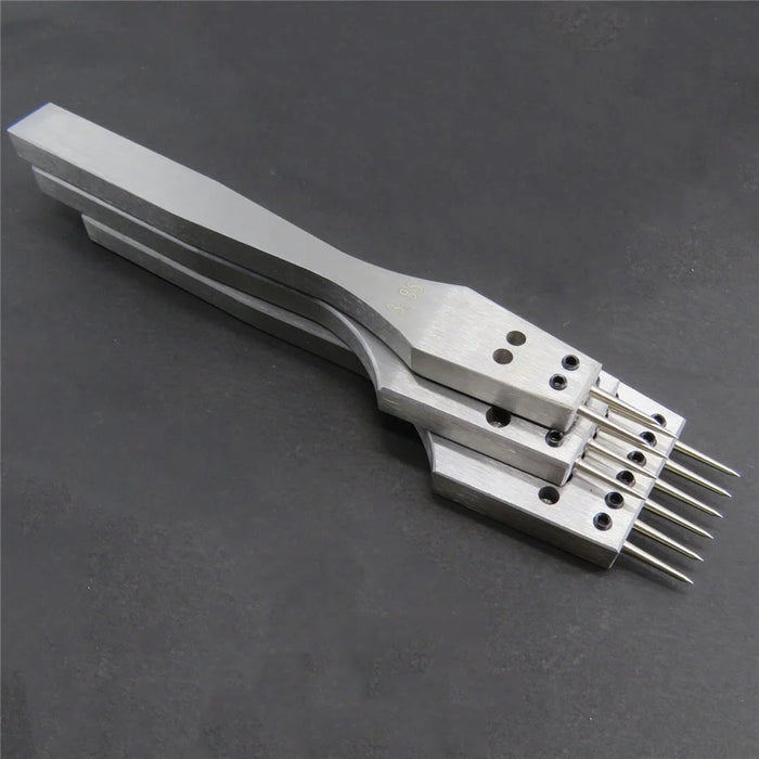 3Pcs Leather Punch Set 2 / 4 / 6 Prong 4mm Spacing Stainless Steel Handle Round Chisel - 1