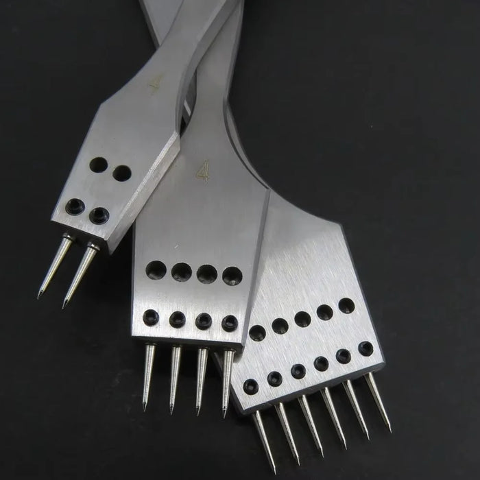 3Pcs Leather Punch Set 2 / 4 / 6 Prong 4mm Spacing Stainless Steel Handle Round Chisel - 2