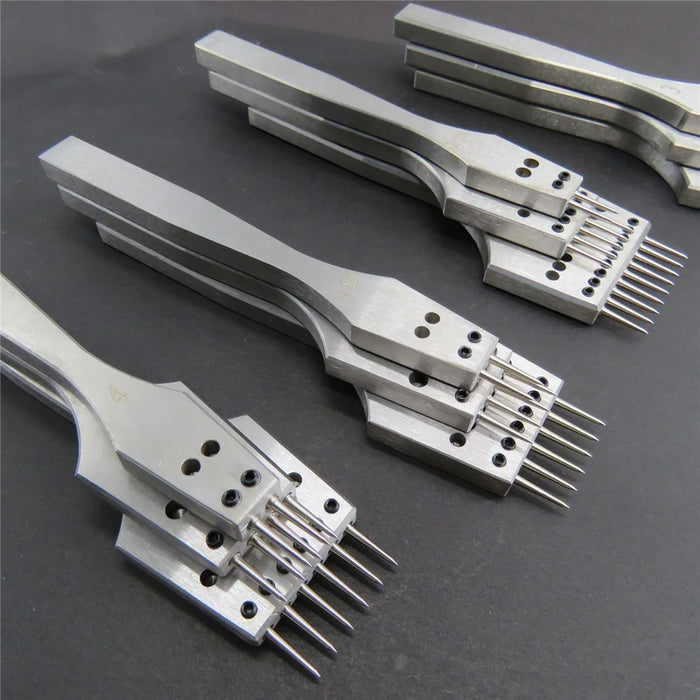 3Pcs Leather Punch Set 2 / 4 / 6 Prong 4mm Spacing Stainless Steel Handle Round Chisel - 4