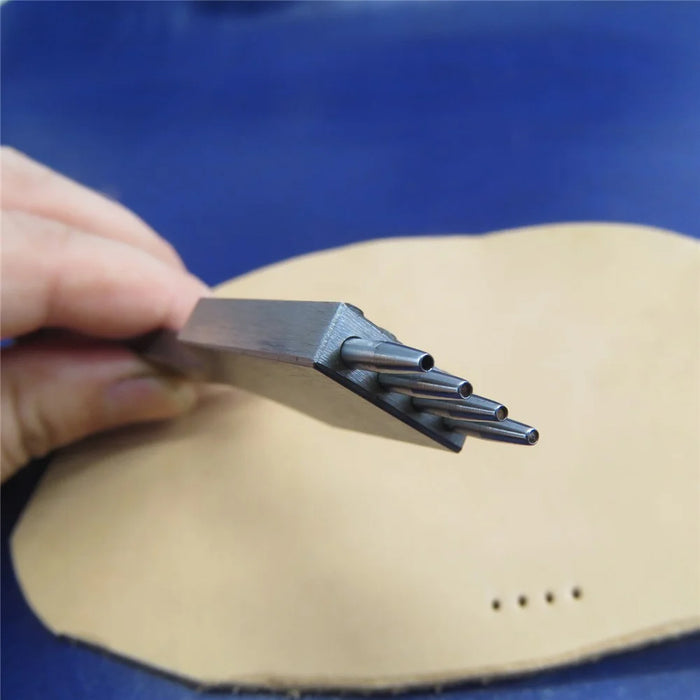 3Pcs Leather Punch Set 2 / 4 / 6 Prong 4mm Spacing Stainless Steel Handle Round Chisel - 5