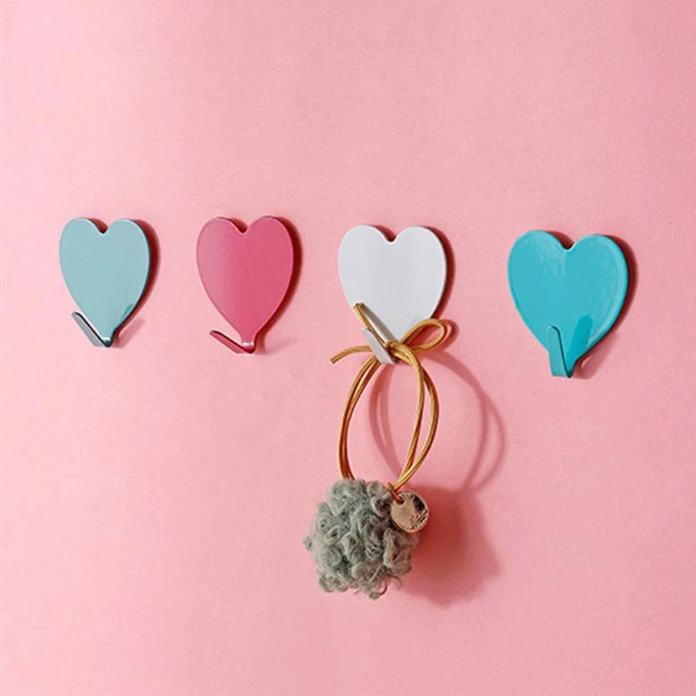 E711 12Pcs Iron Wall Mounted Hooks Heart-shaped Adhesive Hangers Decorative Hooks for Home Kitchen (with Adhesive Sticker) - Pink - 4