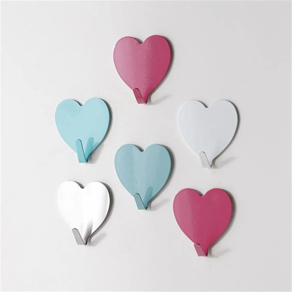 E711 12Pcs Iron Wall Mounted Hooks Heart-shaped Adhesive Hangers Decorative Hooks for Home Kitchen (with Adhesive Sticker) - Pink - 5