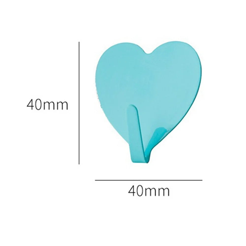 E711 12Pcs Iron Wall Mounted Hooks Heart-shaped Adhesive Hangers Decorative Hooks for Home Kitchen (with Adhesive Sticker) - Pink - 7