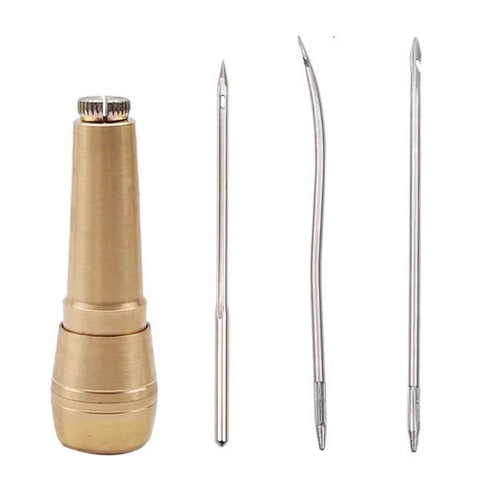 Leather Sewing Awl Set Copper Handle Hand Stitching Repair Tool for Shoes Canvas Tent Leather Crafts - 1