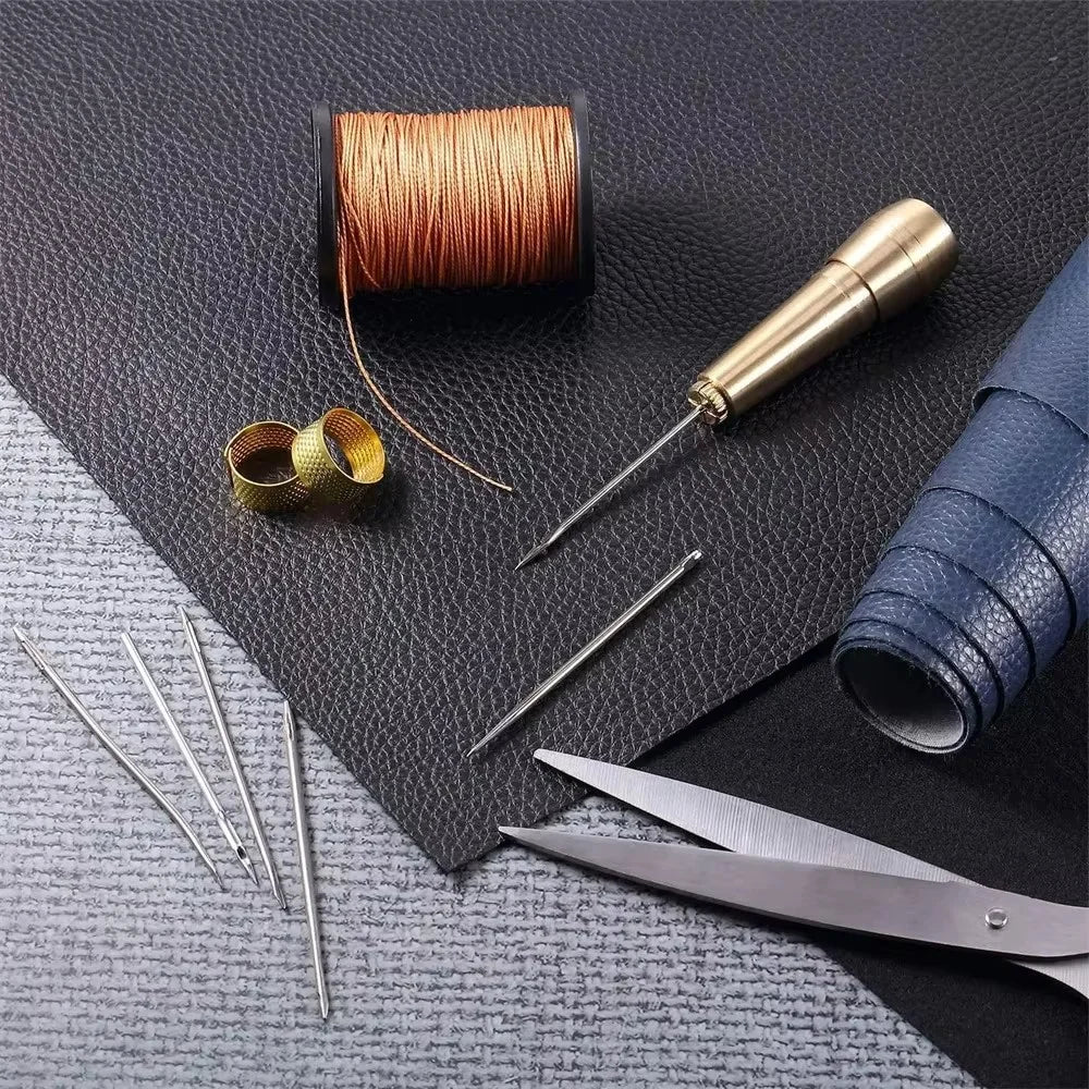 Leather Sewing Awl Set Copper Handle Hand Stitching Repair Tool for Shoes Canvas Tent Leather Crafts - 6