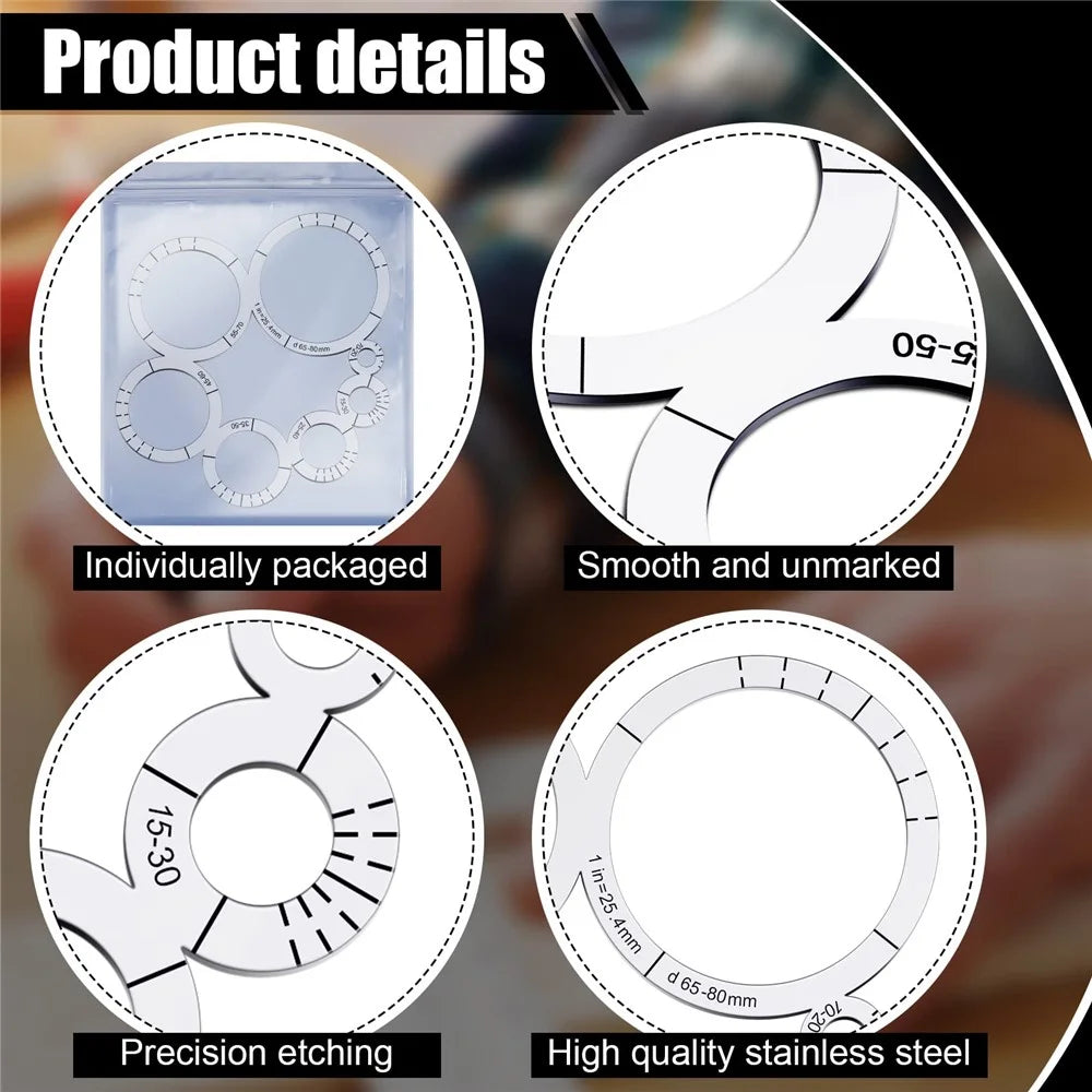 Stainless Steel Corner Radius Template Arc Ruler DIY Leather Craft Tool Pattern Making Drawing Guide - 4
