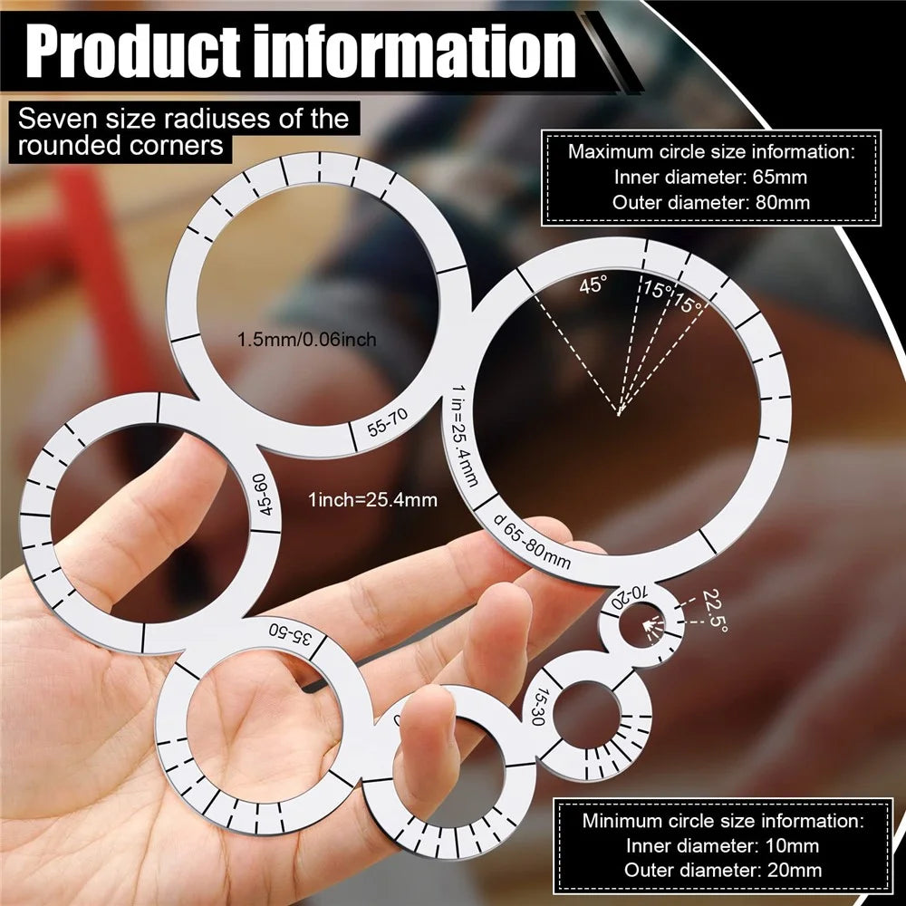 Stainless Steel Corner Radius Template Arc Ruler DIY Leather Craft Tool Pattern Making Drawing Guide - 6