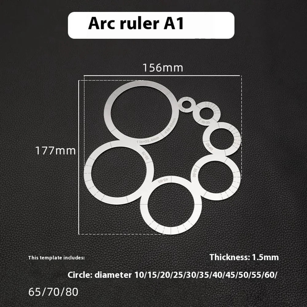 Stainless Steel Corner Radius Template Arc Ruler DIY Leather Craft Tool Pattern Making Drawing Guide - 7