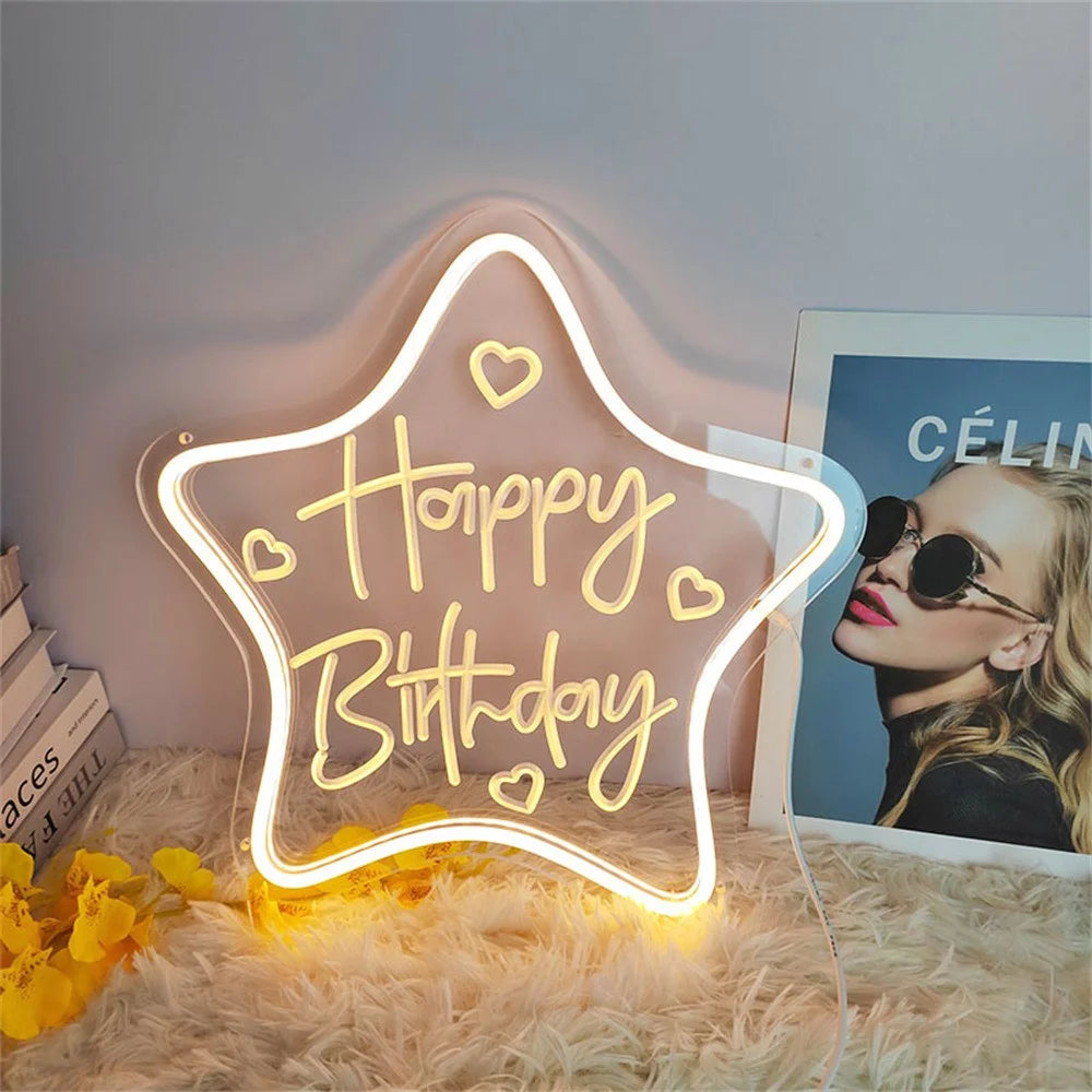 Happy Birthday Letter LED Light Neon Sign Party Decoration Atmosphere Lamp for Birthday Celebration - Warm White - 1