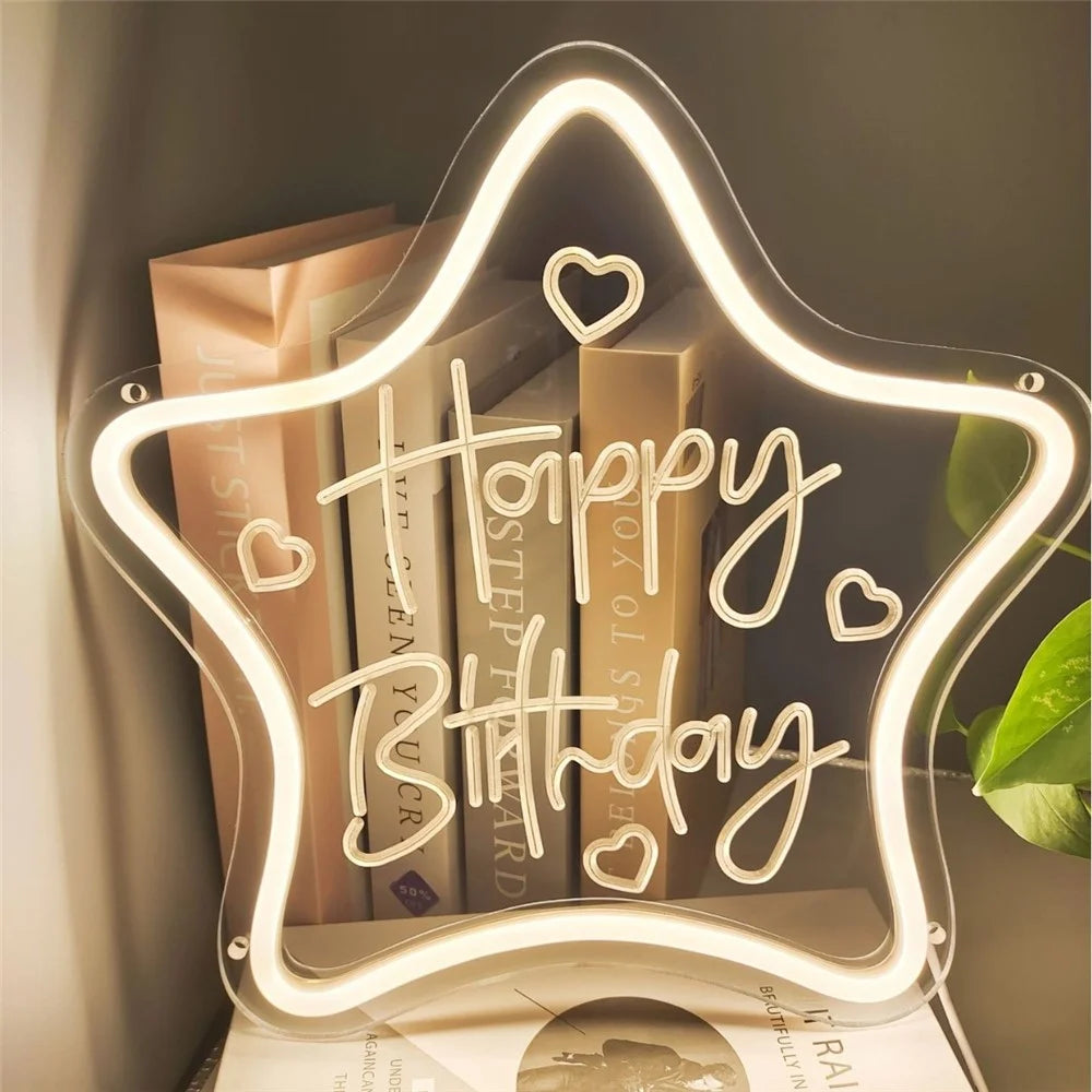 Happy Birthday Letter LED Light Neon Sign Party Decoration Atmosphere Lamp for Birthday Celebration - Warm White - 2