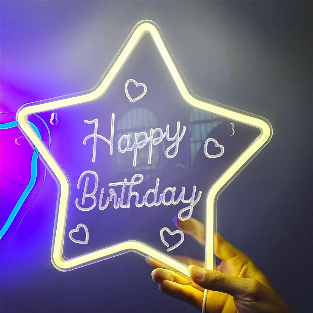 Happy Birthday Letter LED Light Neon Sign Party Decoration Atmosphere Lamp for Birthday Celebration - Warm White - 3