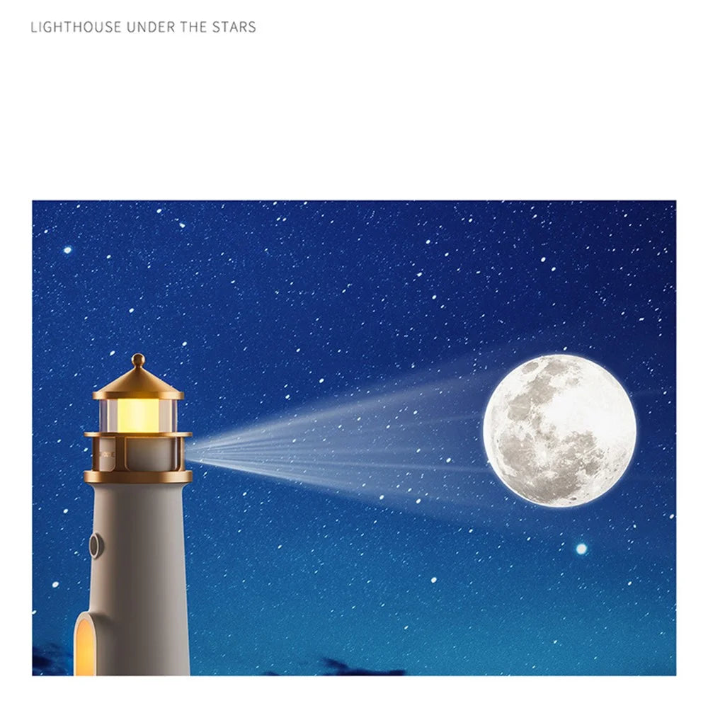 Moon Lighthouse Projector Night Light Bedside Lamp Ambient Mood Lighting For Bedroom  /  Desktop - Remote Control Type - 4