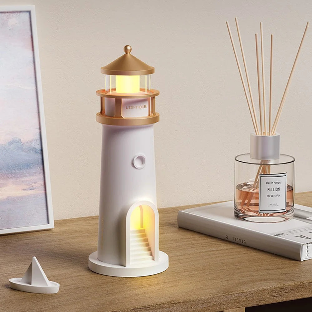 Moon Lighthouse Projector Night Light Bedside Lamp Ambient Mood Lighting For Bedroom  /  Desktop - Remote Control Type - 5