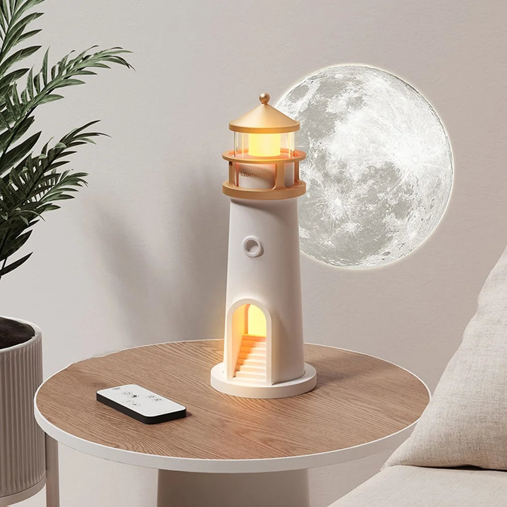 Moon Lighthouse Projector Night Light Bedside Lamp Ambient Mood Lighting For Bedroom  /  Desktop - Remote Control Type - 6
