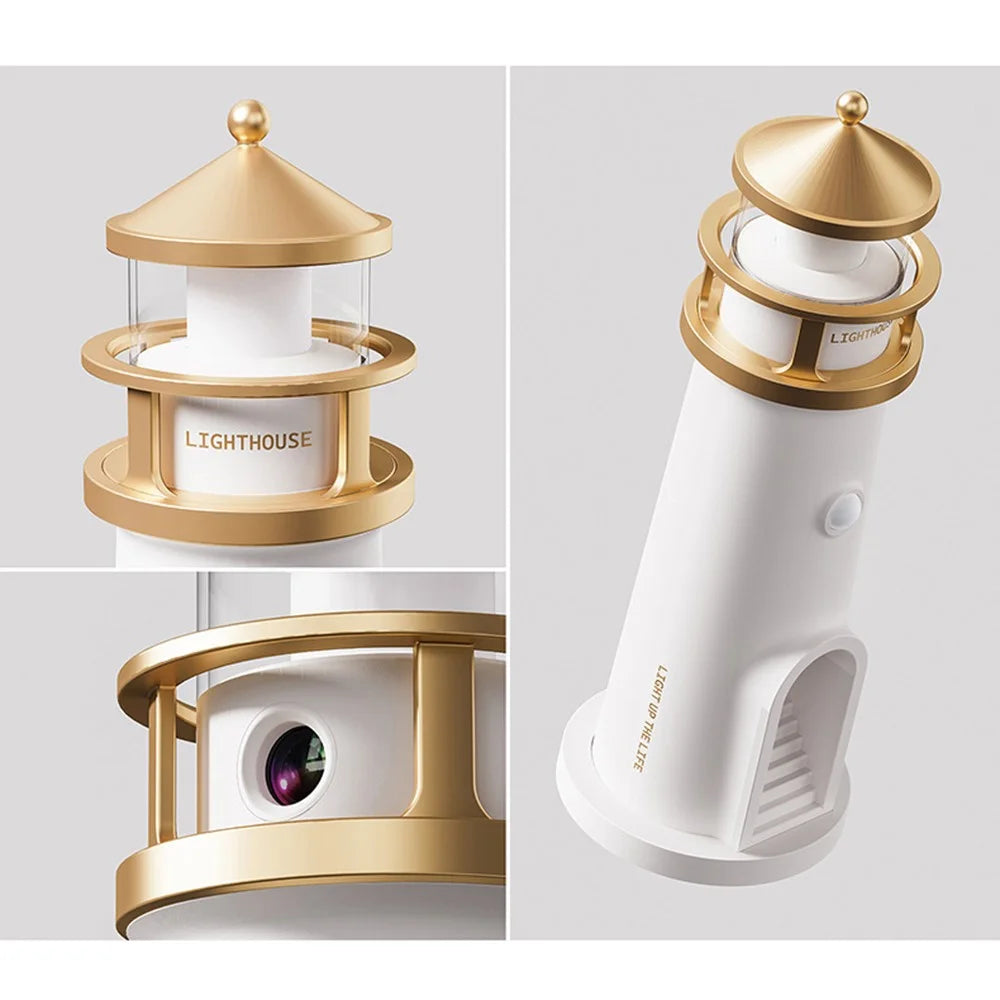 Moon Lighthouse Projector Night Light Bedside Lamp Ambient Mood Lighting For Bedroom  /  Desktop - Remote Control Type - 7