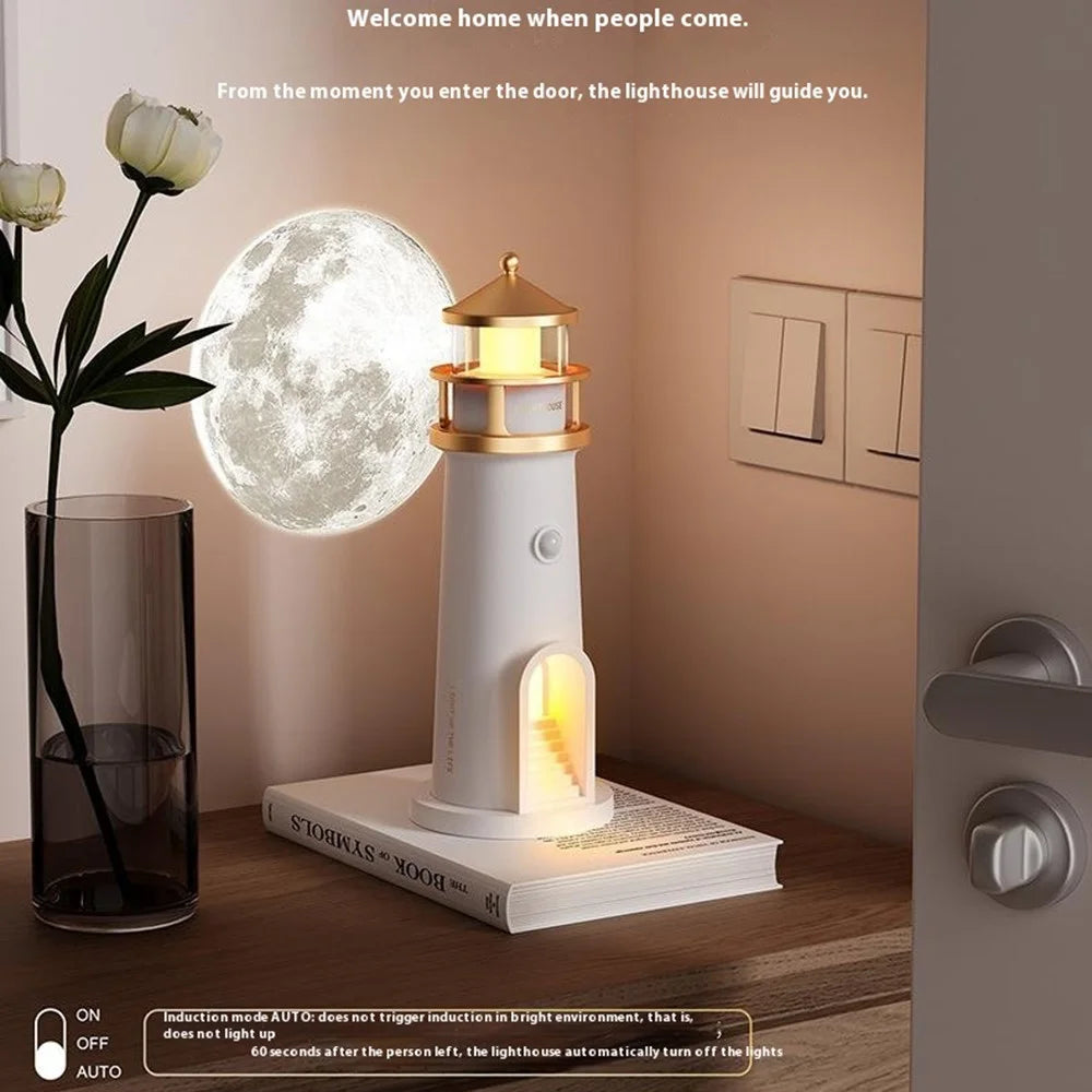 Moonlight Lighthouse Projector Lamp For Bedroom Desktop Bedside Ambient Night Light - BT Speaker Type - 2