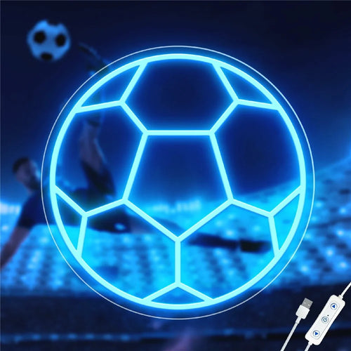 LED Soccer Ball Neon Sign Wall Decor USB Powered Sports Atmosphere Light, 32x32cm - 1