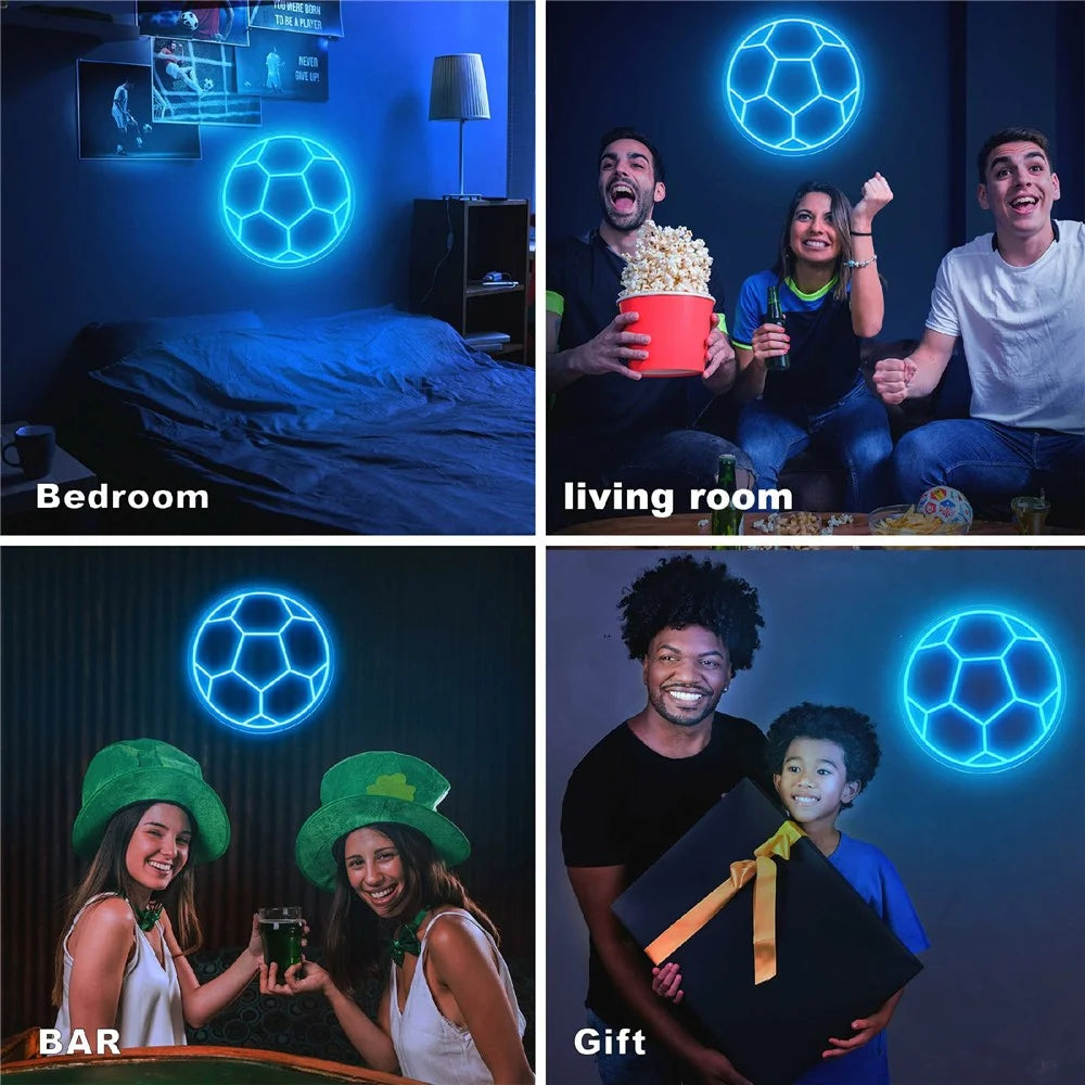 LED Soccer Ball Neon Sign Wall Decor USB Powered Sports Atmosphere Light, 32x32cm - 3