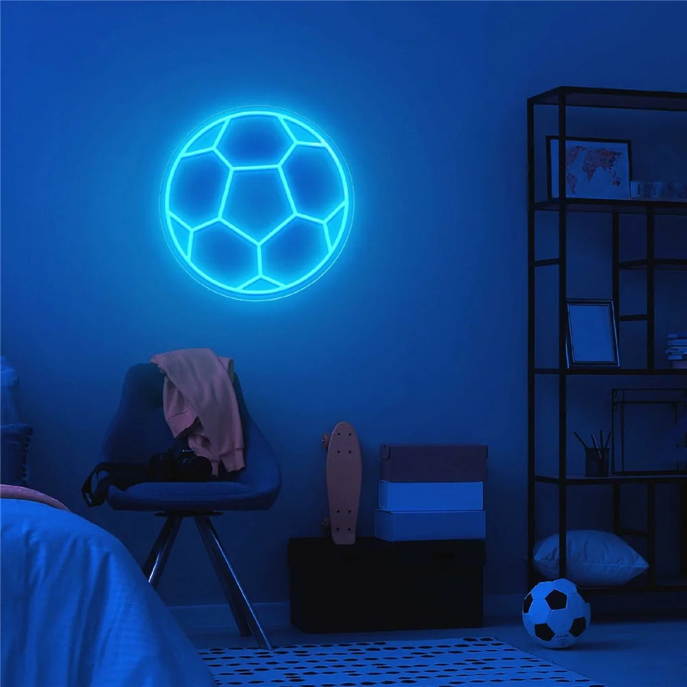 LED Soccer Ball Neon Sign Wall Decor USB Powered Sports Atmosphere Light, 32x32cm - 5