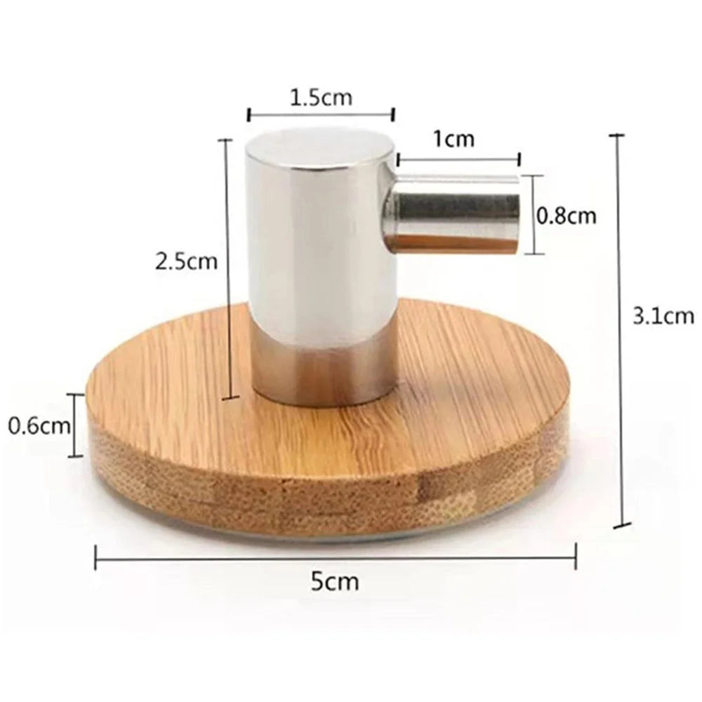 Adhesive Hook 304 Stainless Steel + Bamboo Robe Coat Rack Towel Bag Key Holder Hanger - 6