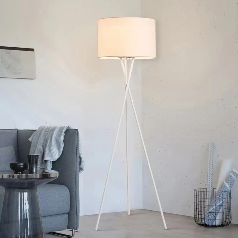 220V Tripod Floor Lamp Modern Standing Light with Fabric Shade for Living Room  /  Bedroom Reading Lamp (EU Plug) - White - 1