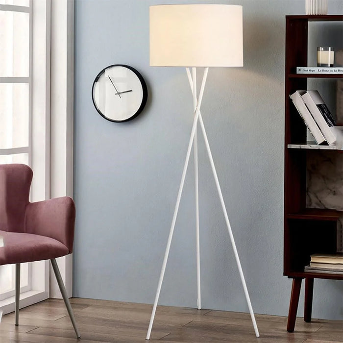 220V Tripod Floor Lamp Modern Standing Light with Fabric Shade for Living Room  /  Bedroom Reading Lamp (EU Plug) - White - 3