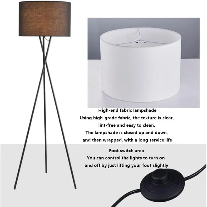 220V Tripod Floor Lamp Modern Standing Light with Fabric Shade for Living Room  /  Bedroom Reading Lamp (EU Plug) - White - 6