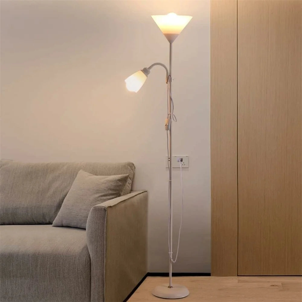 220V Dual Head Floor Lamp for Living Room Bedroom Bedside Sofa Classic Standing Light Adjustable Angle (EU Plug) - White - 1