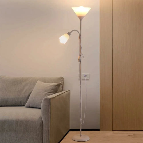 220V Dual Head Floor Lamp for Living Room Bedroom Bedside Sofa Classic Standing Light Adjustable Angle (EU Plug) - White - 1