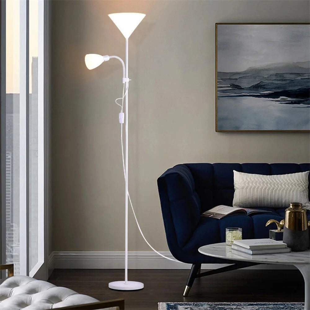220V Dual Head Floor Lamp for Living Room Bedroom Bedside Sofa Classic Standing Light Adjustable Angle (EU Plug) - White - 3
