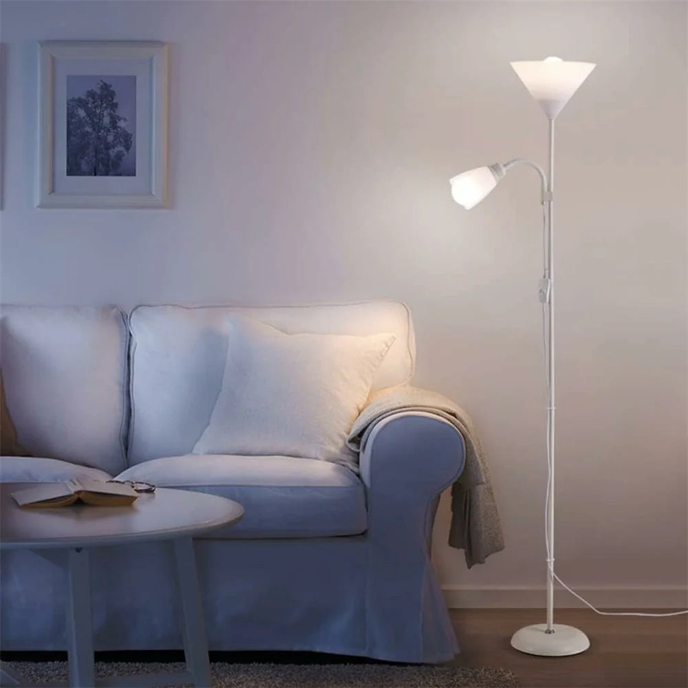 220V Dual Head Floor Lamp for Living Room Bedroom Bedside Sofa Classic Standing Light Adjustable Angle (EU Plug) - White - 4