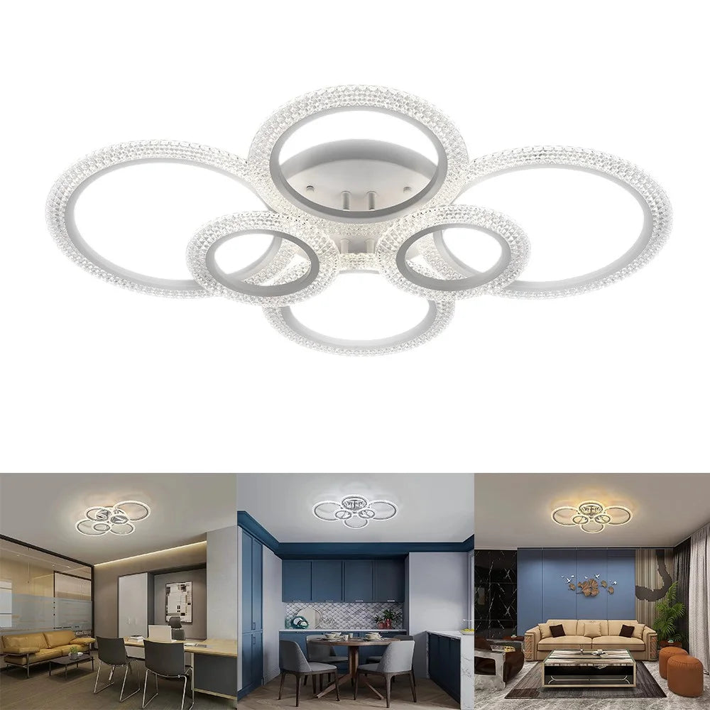 6 Rings Modern LED Ceiling Light for Living Room Dimmable Remote Control Chandelier Lamp - 1