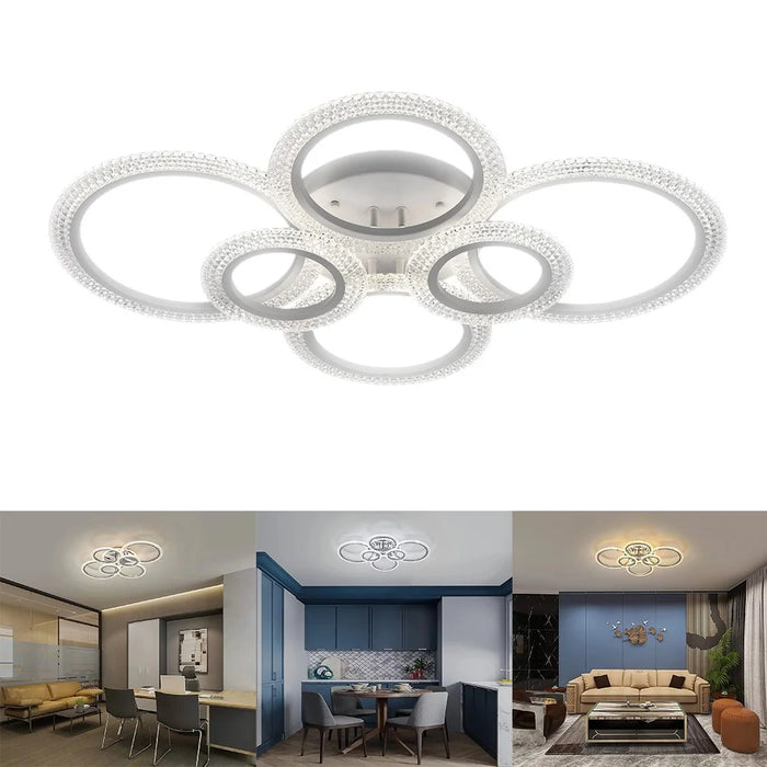 6 Rings Modern LED Ceiling Light for Living Room Dimmable Remote Control Chandelier Lamp - 1