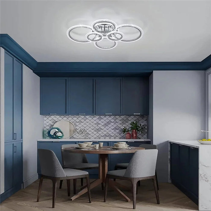 6 Rings Modern LED Ceiling Light for Living Room Dimmable Remote Control Chandelier Lamp - 4