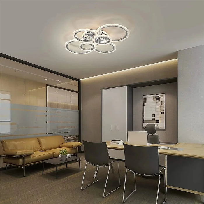 6 Rings Modern LED Ceiling Light for Living Room Dimmable Remote Control Chandelier Lamp - 5