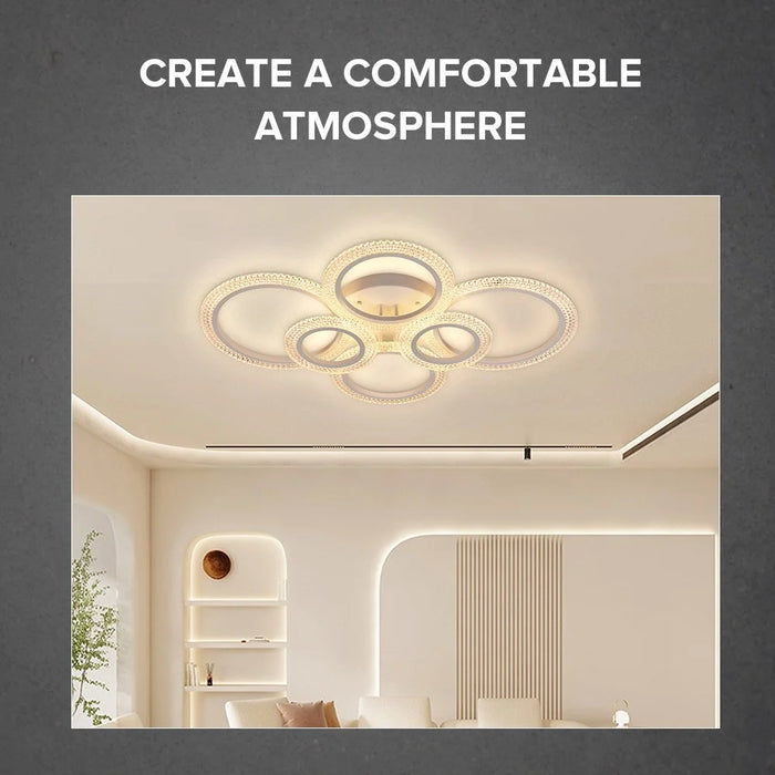 6 Rings Modern LED Ceiling Light for Living Room Dimmable Remote Control Chandelier Lamp - 7