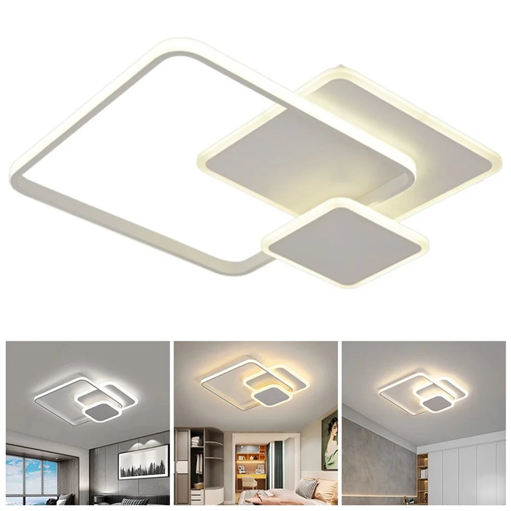 Modern Square LED Ceiling Light Three Color Dimmable with Remote Control for Living Room Bedroom - 1