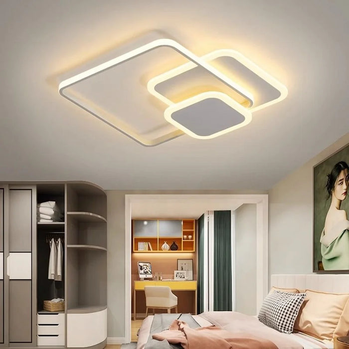 Modern Square LED Ceiling Light Three Color Dimmable with Remote Control for Living Room Bedroom - 4