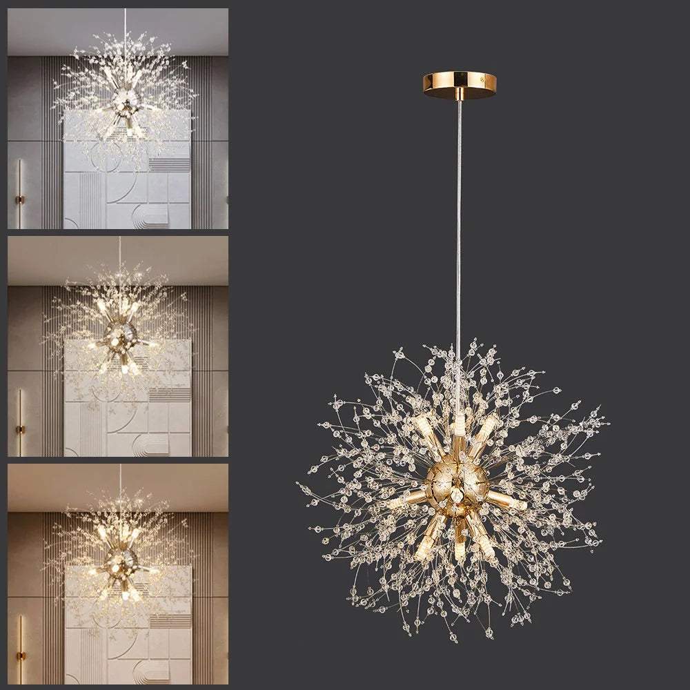 Nordic Dandelion Chandelier Pendant Light Remote Control Ceiling Lamp for Living Room Bedroom Dining Room - Gold - 1