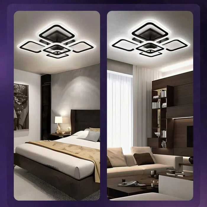 Modern Square LED Ceiling Light Dimmable Flush Mount Fixture for Living Room Dining Room with Remote - Black - 5