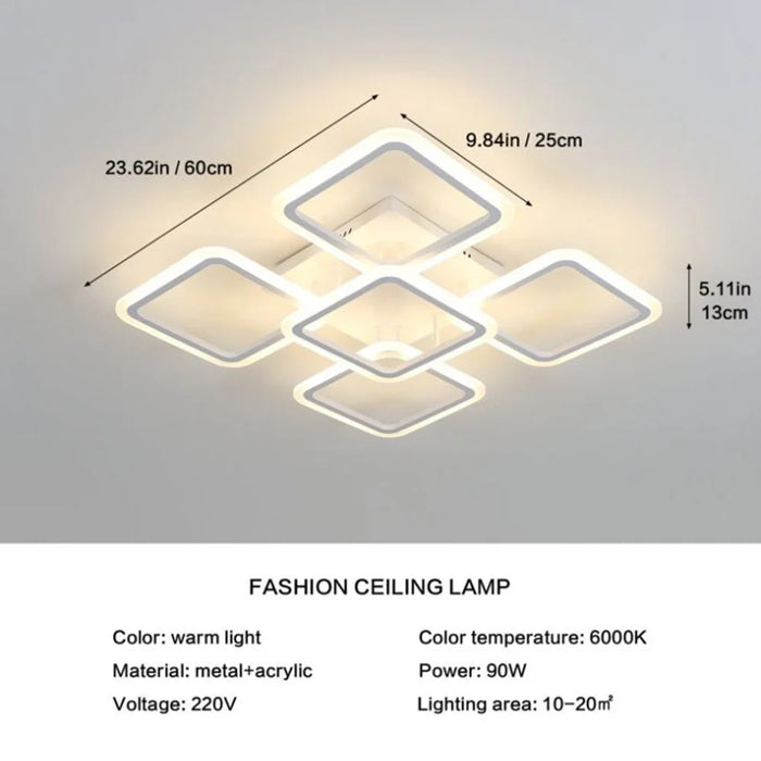 Modern Square LED Ceiling Light Dimmable Flush Mount Fixture for Living Room Dining Room with Remote - Black - 6