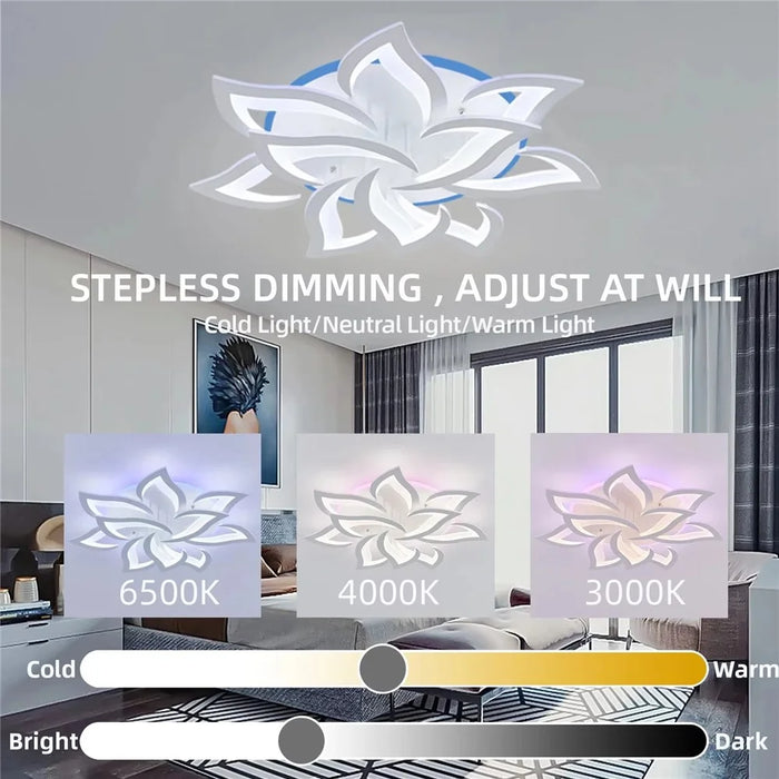 10 Heads Lily Flower Modern Chandelier LED Ceiling Light with Remote for Living Room Bedroom - 3