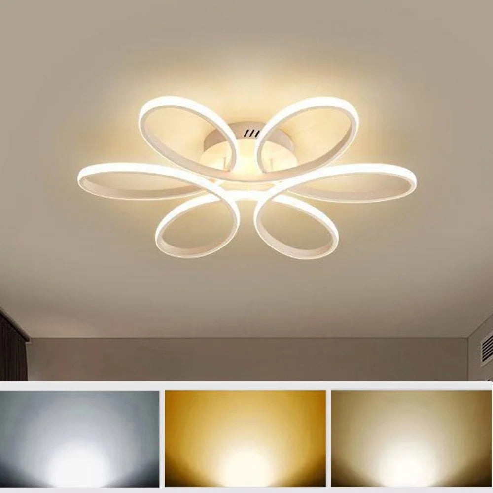 Petal Design Modern LED Ceiling Light Dimmable Remote Control Chandelier Lamp for Living Room Bedroom - White - 1